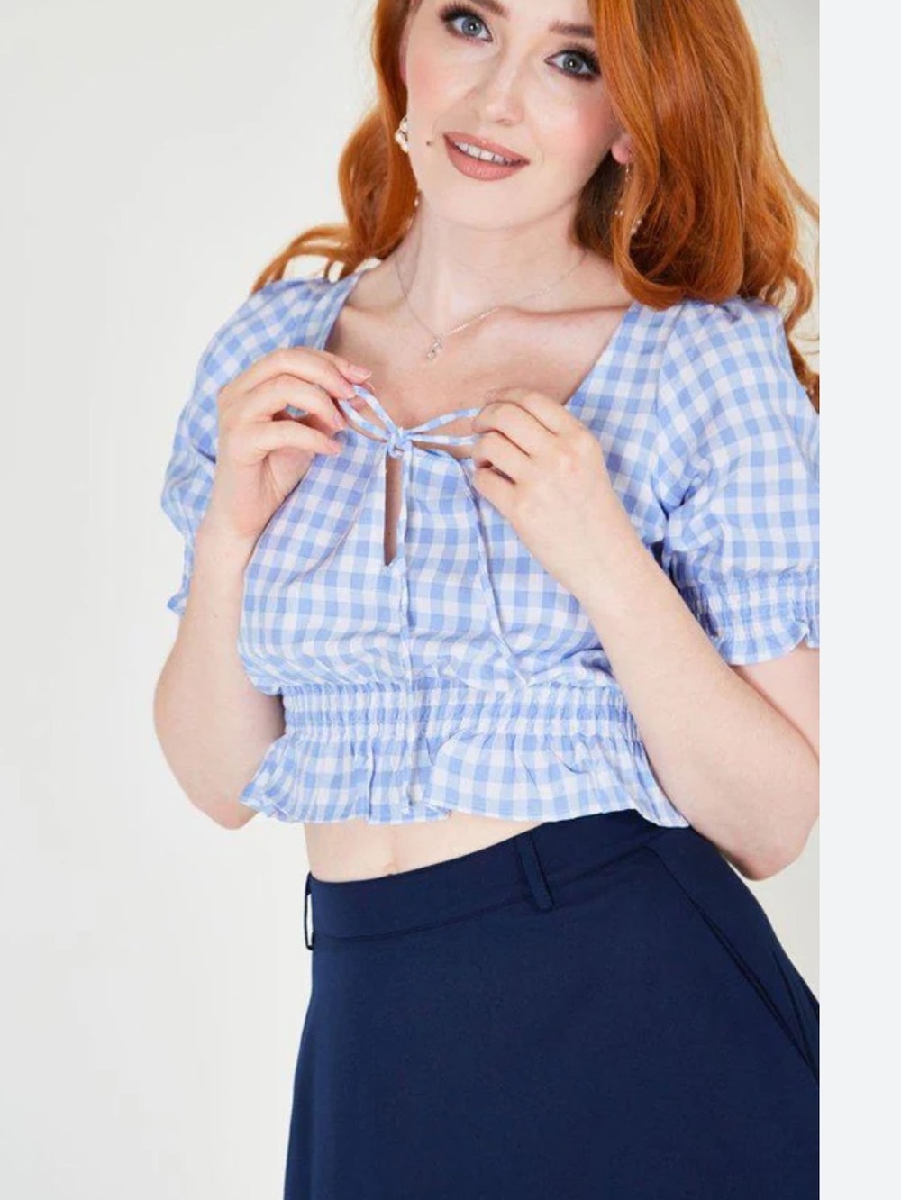 Voodoo Vixen Blue and White Plaid Crop Top